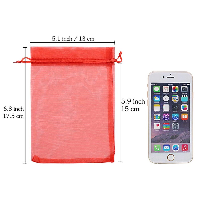 HRX Package Organza Bags Red 100pcs, 5 x 7 inches Christmas Gift Drawstring Bags Mesh Jewelry Pouches for Wedding Party Favors - Image 2